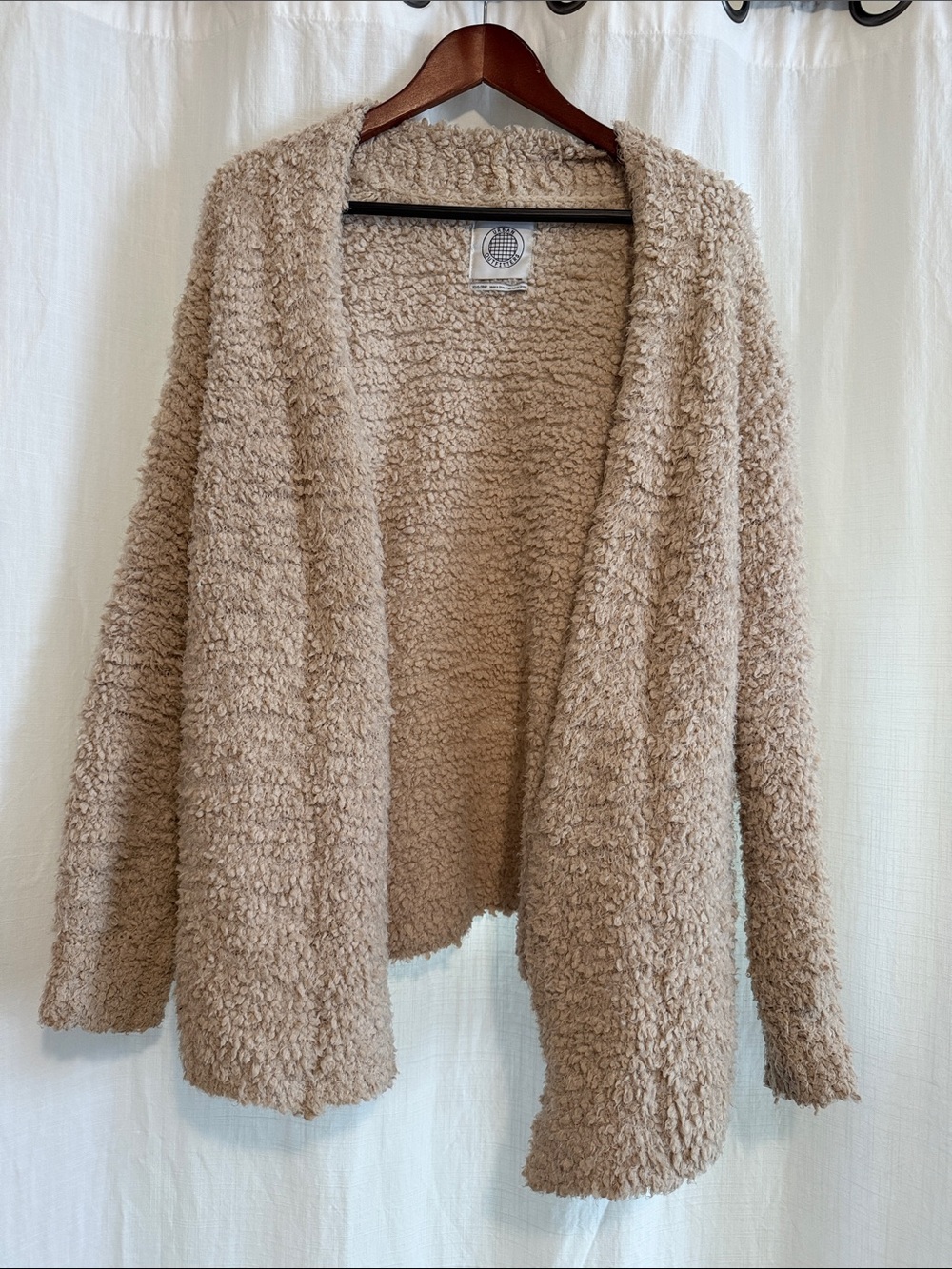 Urban Outfitters Taupe Sherpa Open-Front Cardigan
